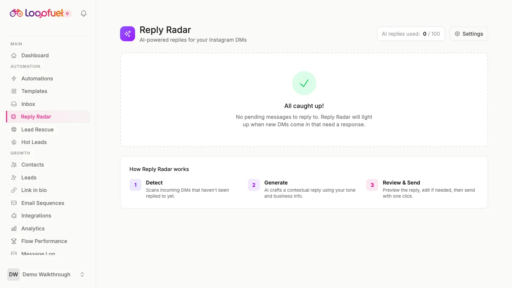Turn on AI replies in LoopFuel