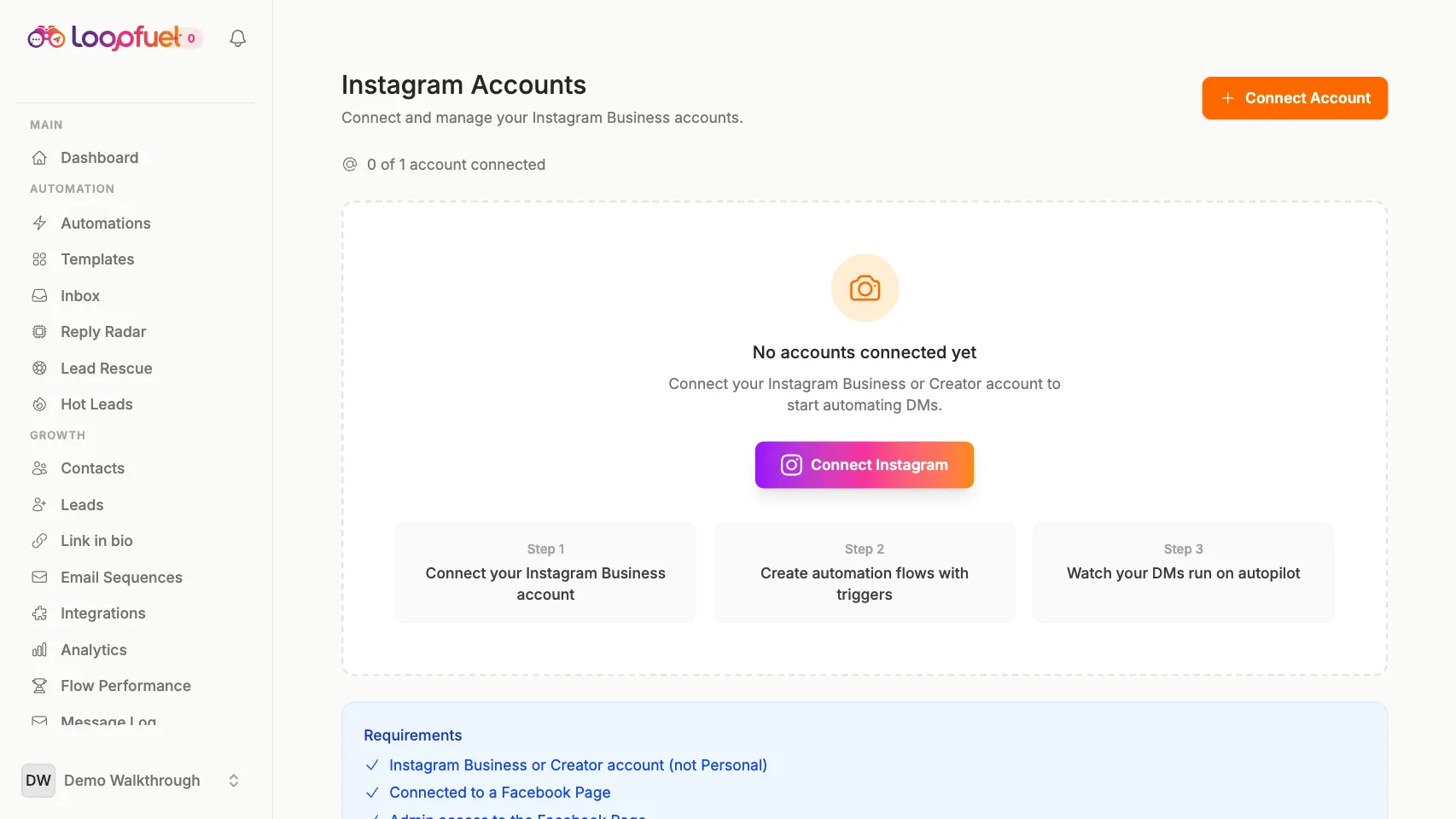 Connect your Instagram in LoopFuel