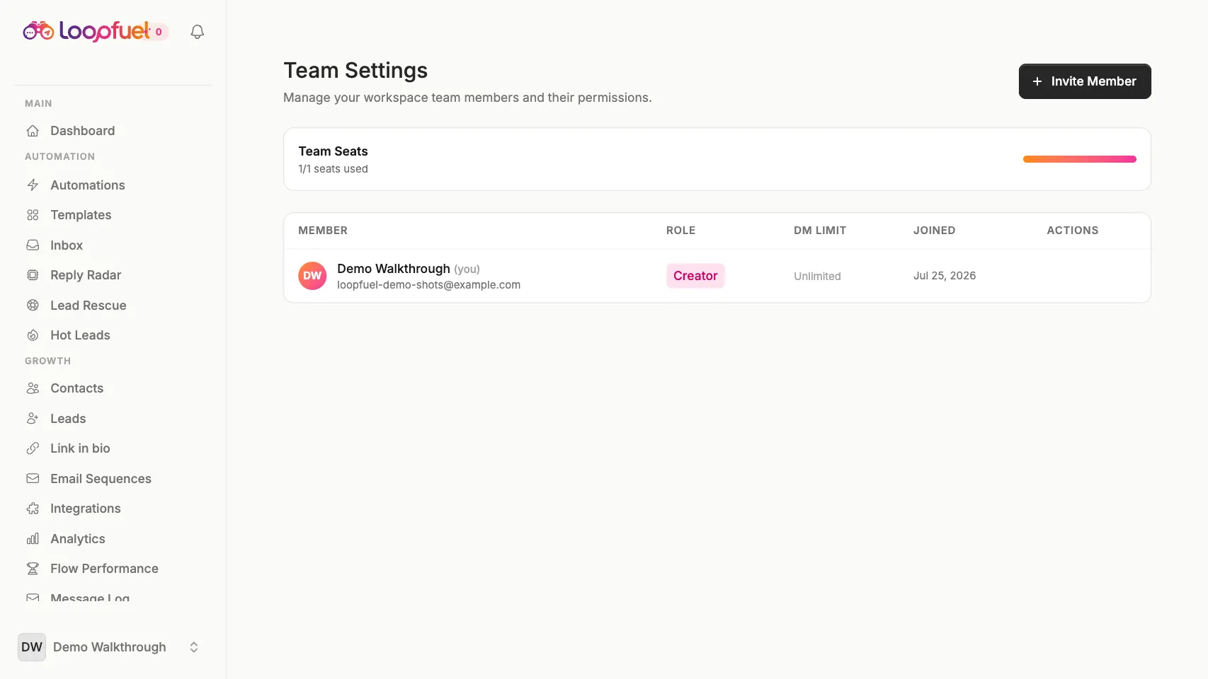 Invite your team in LoopFuel